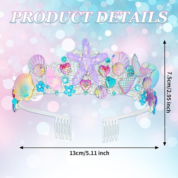 Mermaid Tiara Rhinestones Party Crown for Women Dress Up Birthday Accessories - Picture 2 of 5